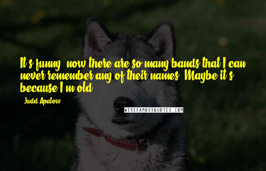 Judd Apatow Quotes: It's funny, now there are so many bands that I can never remember any of their names. Maybe it's because I'm old.