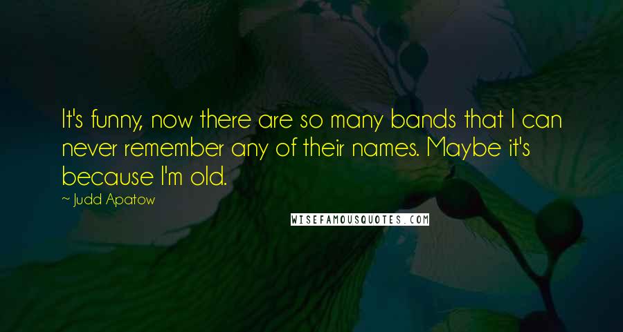 Judd Apatow Quotes: It's funny, now there are so many bands that I can never remember any of their names. Maybe it's because I'm old.