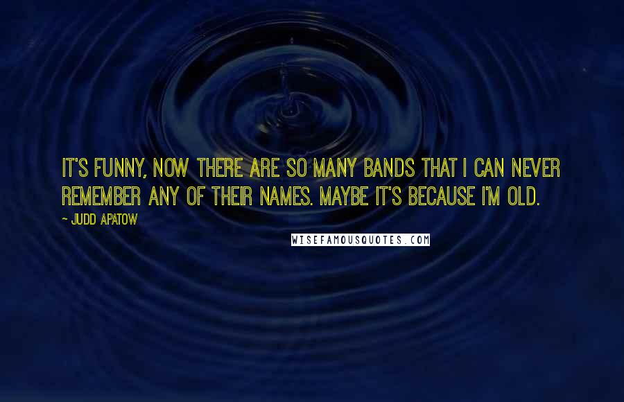 Judd Apatow Quotes: It's funny, now there are so many bands that I can never remember any of their names. Maybe it's because I'm old.