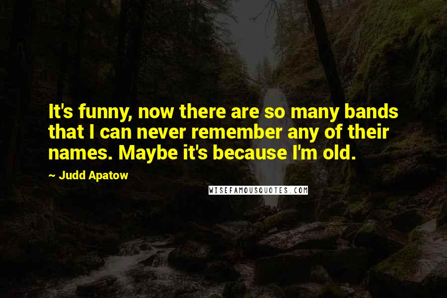 Judd Apatow Quotes: It's funny, now there are so many bands that I can never remember any of their names. Maybe it's because I'm old.