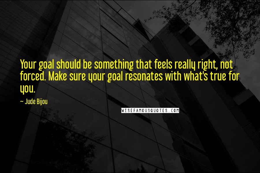 Jude Bijou Quotes: Your goal should be something that feels really right, not forced. Make sure your goal resonates with what's true for you.