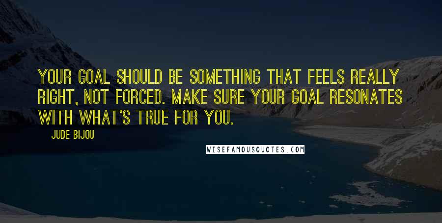 Jude Bijou Quotes: Your goal should be something that feels really right, not forced. Make sure your goal resonates with what's true for you.