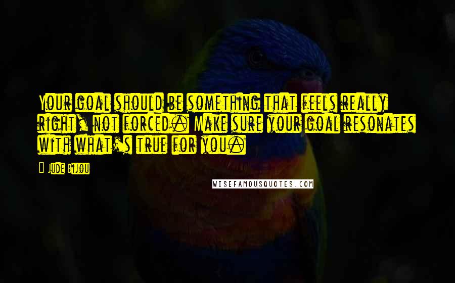 Jude Bijou Quotes: Your goal should be something that feels really right, not forced. Make sure your goal resonates with what's true for you.