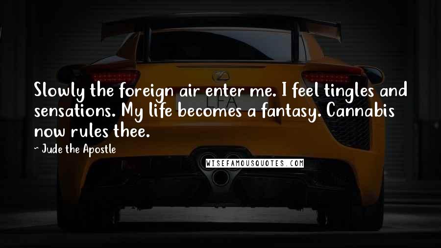 Jude The Apostle Quotes: Slowly the foreign air enter me. I feel tingles and sensations. My life becomes a fantasy. Cannabis now rules thee.