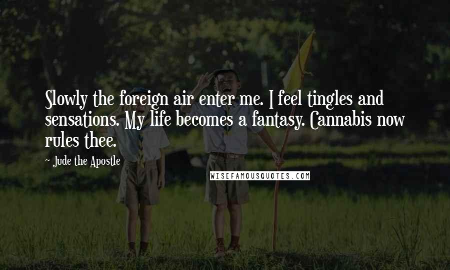 Jude The Apostle Quotes: Slowly the foreign air enter me. I feel tingles and sensations. My life becomes a fantasy. Cannabis now rules thee.