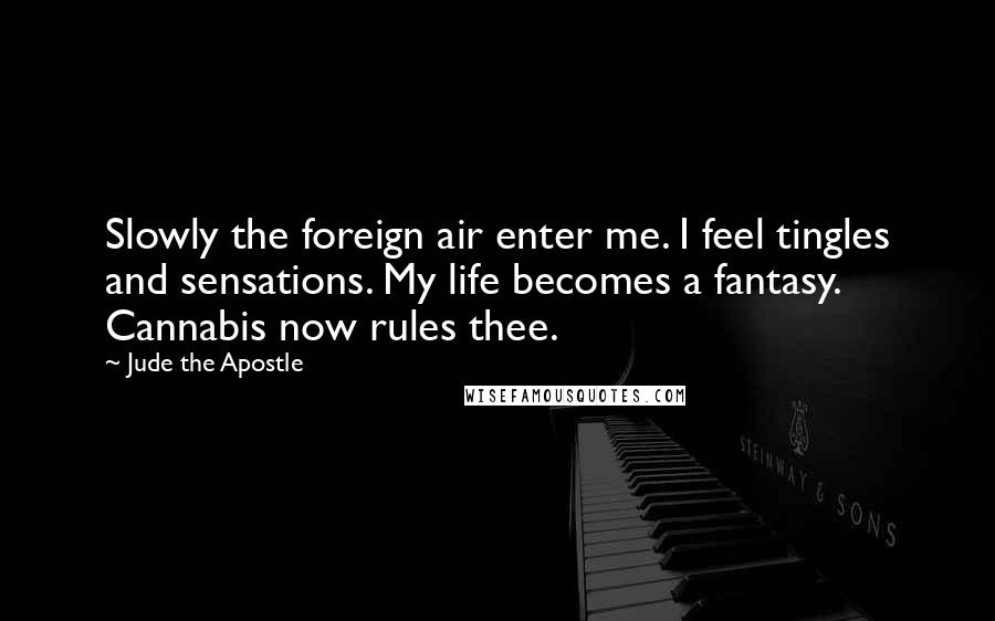 Jude The Apostle Quotes: Slowly the foreign air enter me. I feel tingles and sensations. My life becomes a fantasy. Cannabis now rules thee.