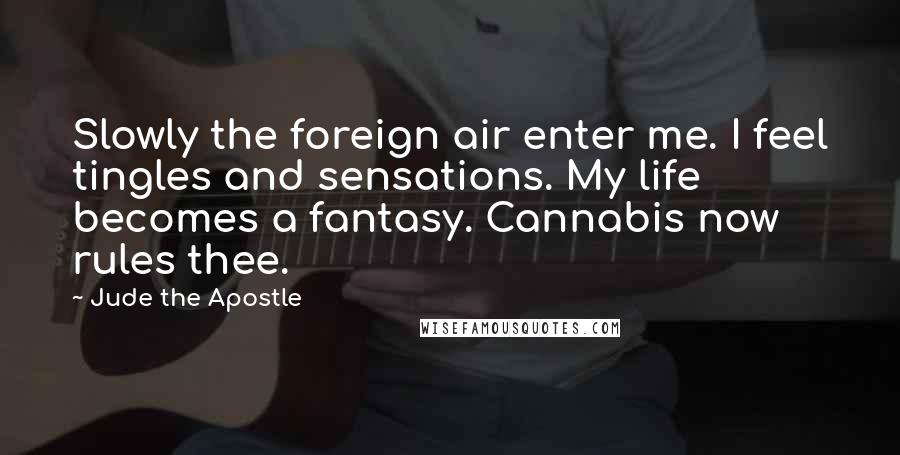Jude The Apostle Quotes: Slowly the foreign air enter me. I feel tingles and sensations. My life becomes a fantasy. Cannabis now rules thee.