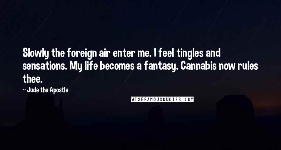 Jude The Apostle Quotes: Slowly the foreign air enter me. I feel tingles and sensations. My life becomes a fantasy. Cannabis now rules thee.