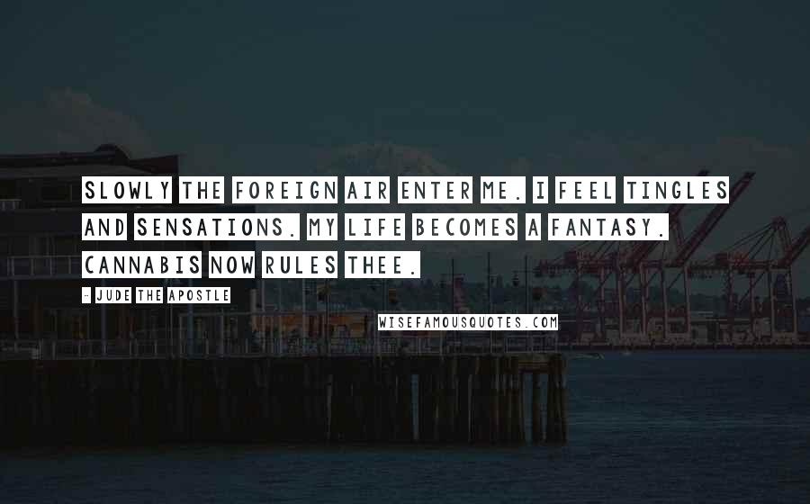 Jude The Apostle Quotes: Slowly the foreign air enter me. I feel tingles and sensations. My life becomes a fantasy. Cannabis now rules thee.