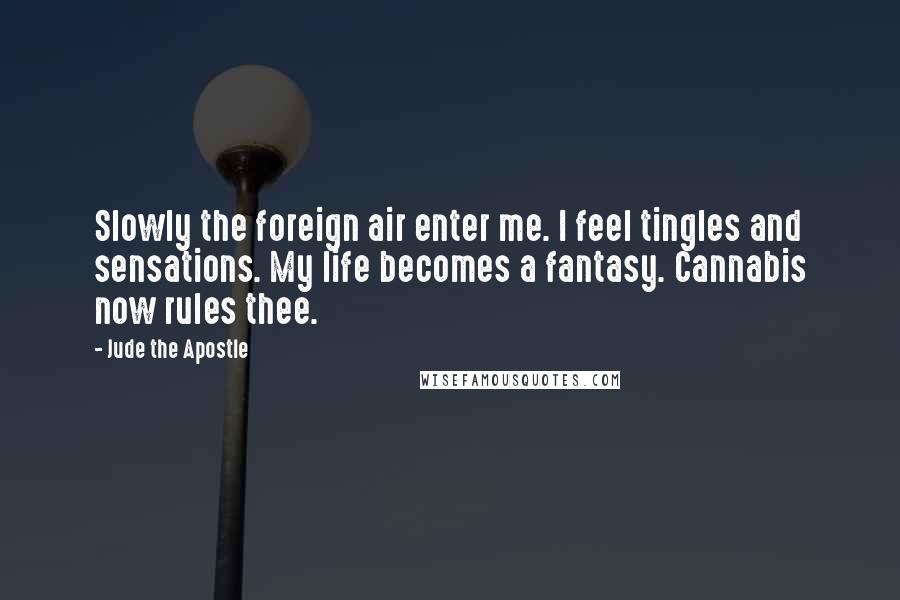 Jude The Apostle Quotes: Slowly the foreign air enter me. I feel tingles and sensations. My life becomes a fantasy. Cannabis now rules thee.