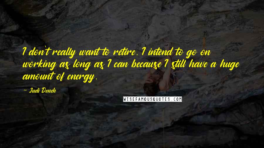 Judi Dench Quotes: I don't really want to retire. I intend to go on working as long as I can because I still have a huge amount of energy.