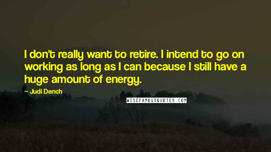 Judi Dench Quotes: I don't really want to retire. I intend to go on working as long as I can because I still have a huge amount of energy.