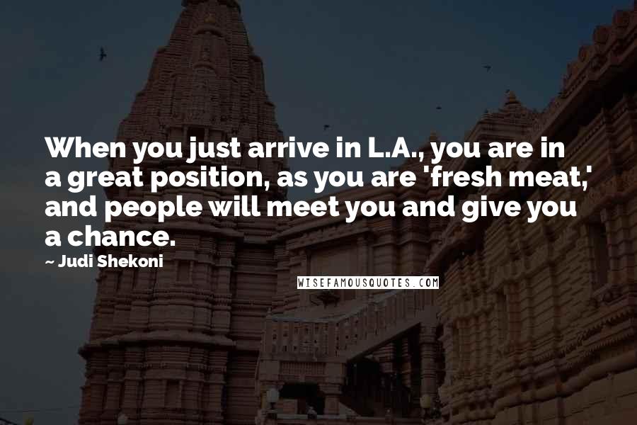 Judi Shekoni Quotes: When you just arrive in L.A., you are in a great position, as you are 'fresh meat,' and people will meet you and give you a chance.