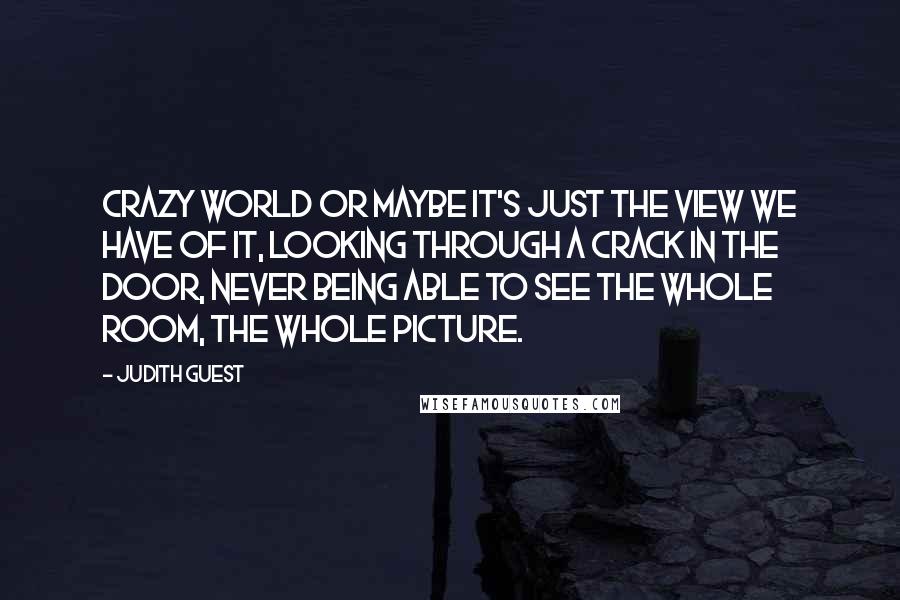 Judith Guest Quotes: Crazy world or maybe it's just the view we have of it, looking through a crack in the door, never being able to see the whole room, the whole picture.