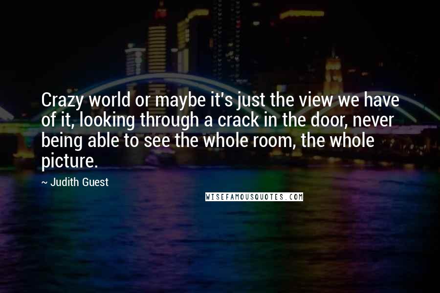 Judith Guest Quotes: Crazy world or maybe it's just the view we have of it, looking through a crack in the door, never being able to see the whole room, the whole picture.