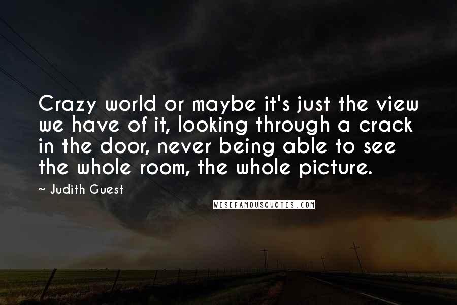 Judith Guest Quotes: Crazy world or maybe it's just the view we have of it, looking through a crack in the door, never being able to see the whole room, the whole picture.