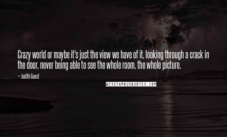 Judith Guest Quotes: Crazy world or maybe it's just the view we have of it, looking through a crack in the door, never being able to see the whole room, the whole picture.