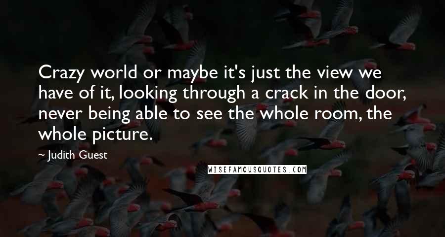 Judith Guest Quotes: Crazy world or maybe it's just the view we have of it, looking through a crack in the door, never being able to see the whole room, the whole picture.