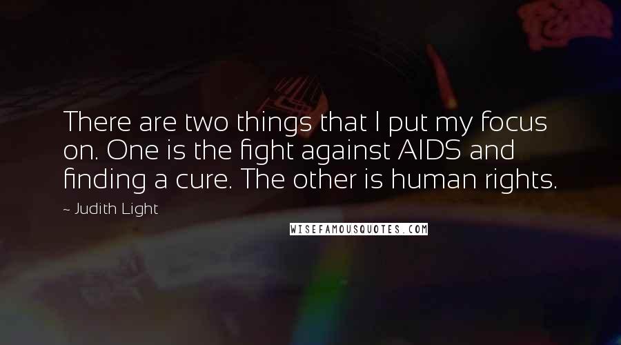 Judith Light Quotes: There are two things that I put my focus on. One is the fight against AIDS and finding a cure. The other is human rights.