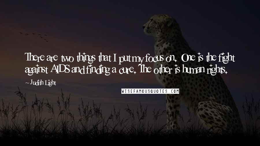 Judith Light Quotes: There are two things that I put my focus on. One is the fight against AIDS and finding a cure. The other is human rights.