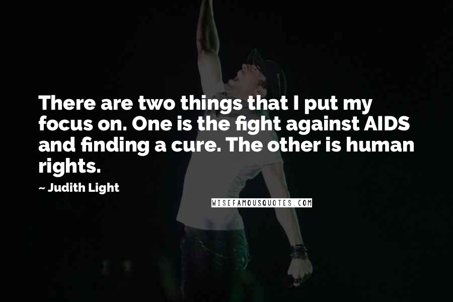 Judith Light Quotes: There are two things that I put my focus on. One is the fight against AIDS and finding a cure. The other is human rights.