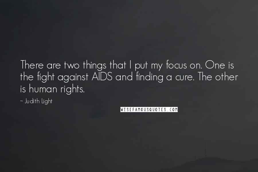 Judith Light Quotes: There are two things that I put my focus on. One is the fight against AIDS and finding a cure. The other is human rights.