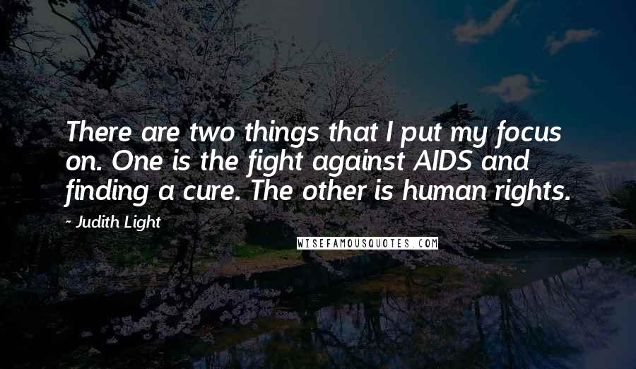 Judith Light Quotes: There are two things that I put my focus on. One is the fight against AIDS and finding a cure. The other is human rights.