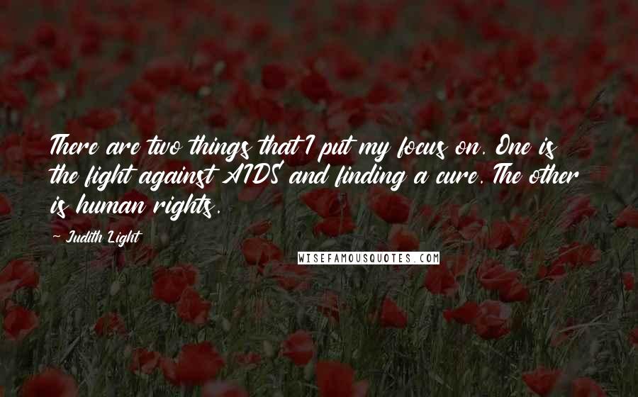 Judith Light Quotes: There are two things that I put my focus on. One is the fight against AIDS and finding a cure. The other is human rights.