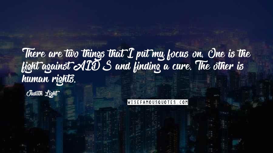 Judith Light Quotes: There are two things that I put my focus on. One is the fight against AIDS and finding a cure. The other is human rights.