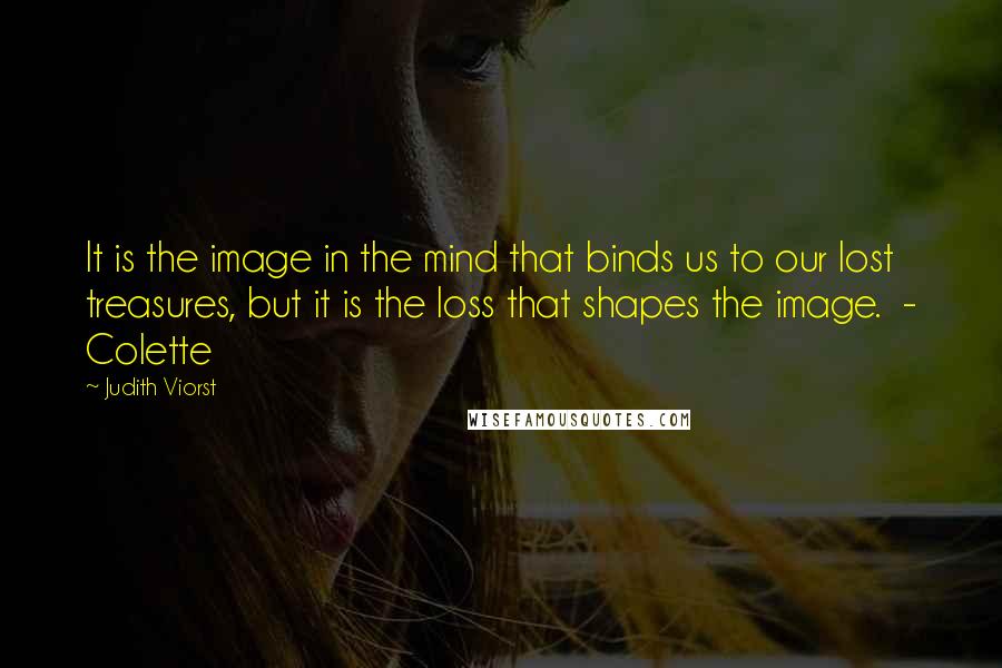 Judith Viorst Quotes: It is the image in the mind that binds us to our lost treasures, but it is the loss that shapes the image. - Colette