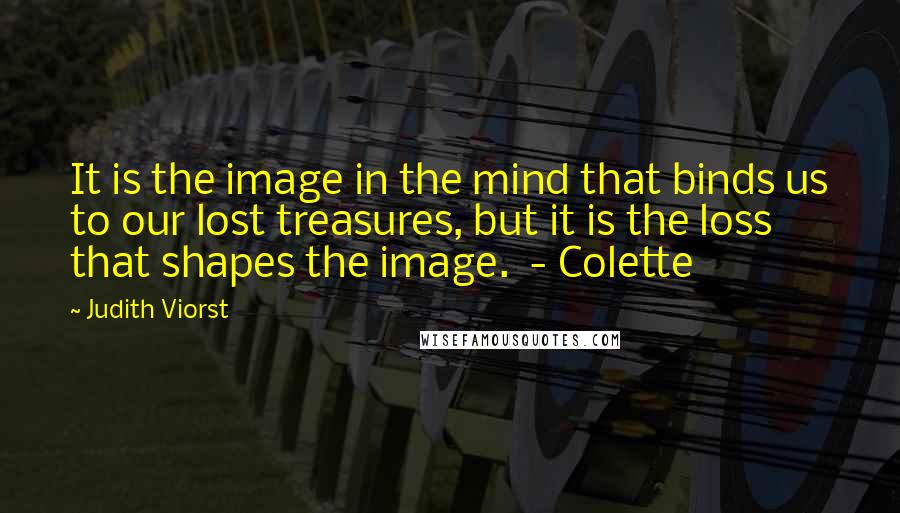 Judith Viorst Quotes: It is the image in the mind that binds us to our lost treasures, but it is the loss that shapes the image.  - Colette