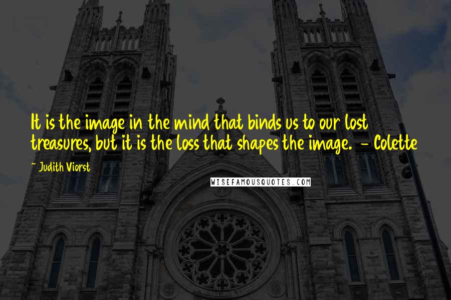 Judith Viorst Quotes: It is the image in the mind that binds us to our lost treasures, but it is the loss that shapes the image.  - Colette