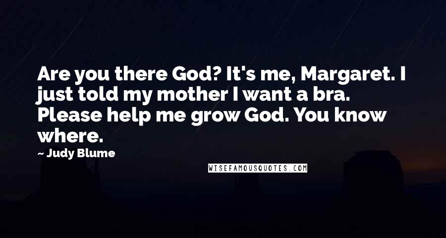 Judy Blume Quotes: Are you there God? It's me, Margaret. I just told my mother I want a bra. Please help me grow God. You know where.