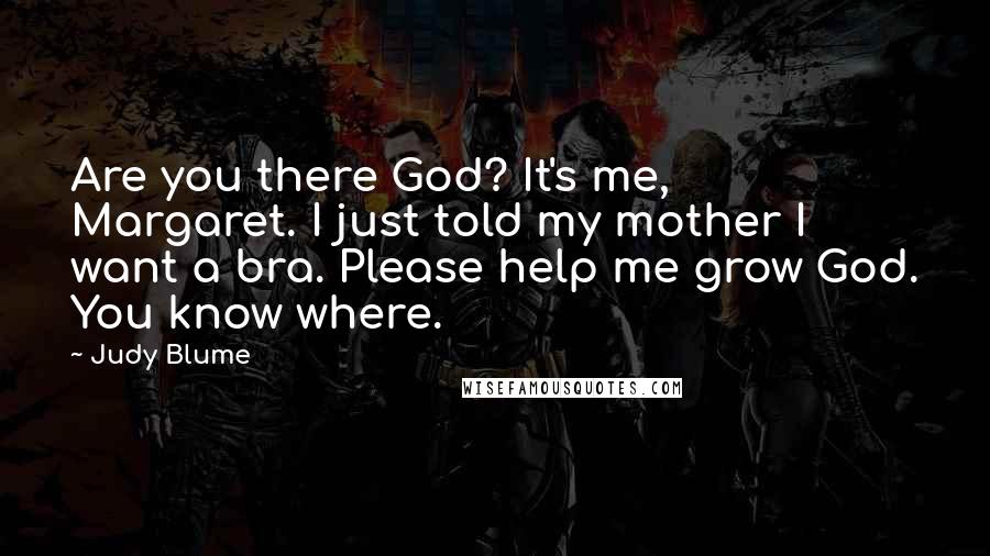 Judy Blume Quotes: Are you there God? It's me, Margaret. I just told my mother I want a bra. Please help me grow God. You know where.