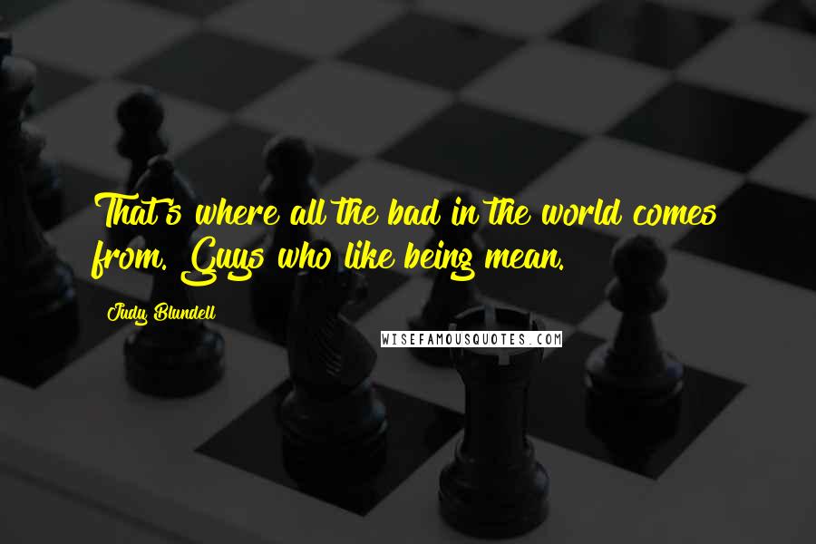 Judy Blundell Quotes: That's where all the bad in the world comes from. Guys who like being mean.