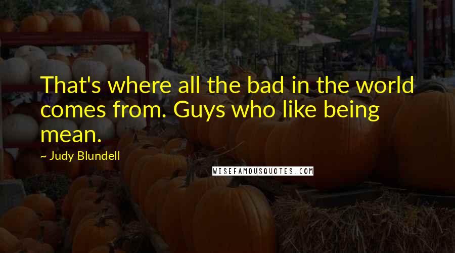 Judy Blundell Quotes: That's where all the bad in the world comes from. Guys who like being mean.