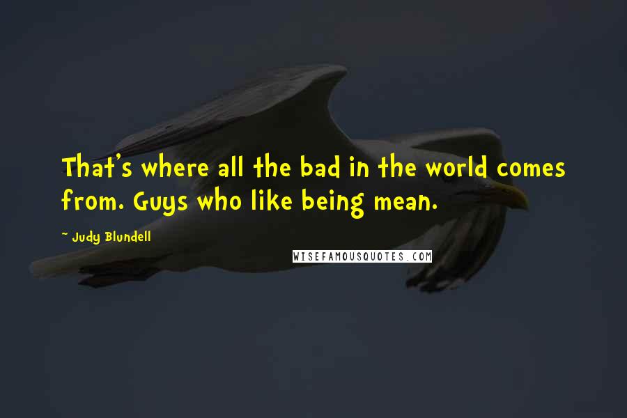 Judy Blundell Quotes: That's where all the bad in the world comes from. Guys who like being mean.