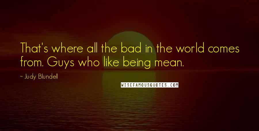 Judy Blundell Quotes: That's where all the bad in the world comes from. Guys who like being mean.