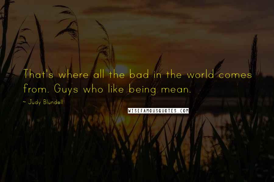 Judy Blundell Quotes: That's where all the bad in the world comes from. Guys who like being mean.