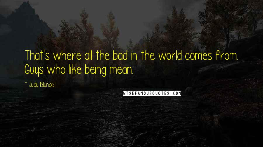 Judy Blundell Quotes: That's where all the bad in the world comes from. Guys who like being mean.