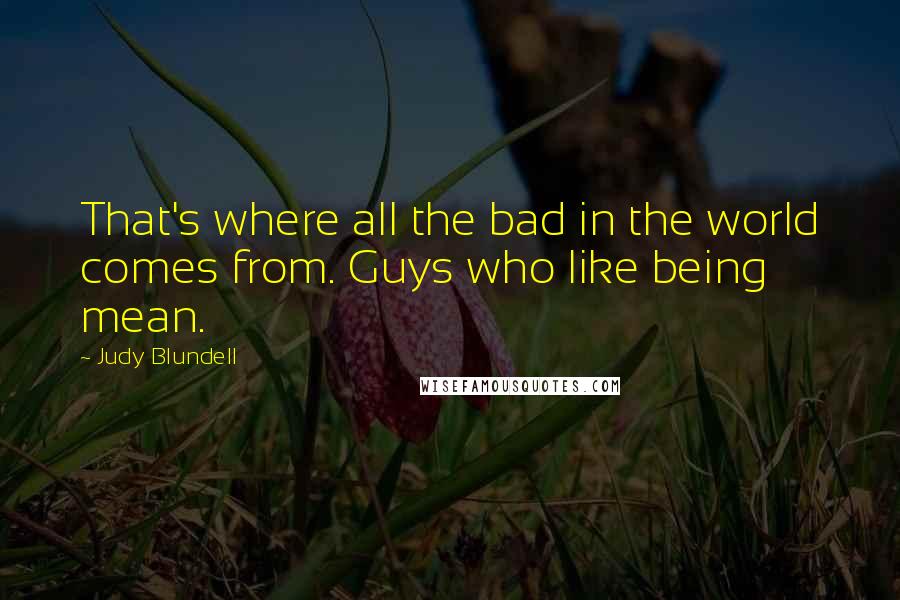 Judy Blundell Quotes: That's where all the bad in the world comes from. Guys who like being mean.