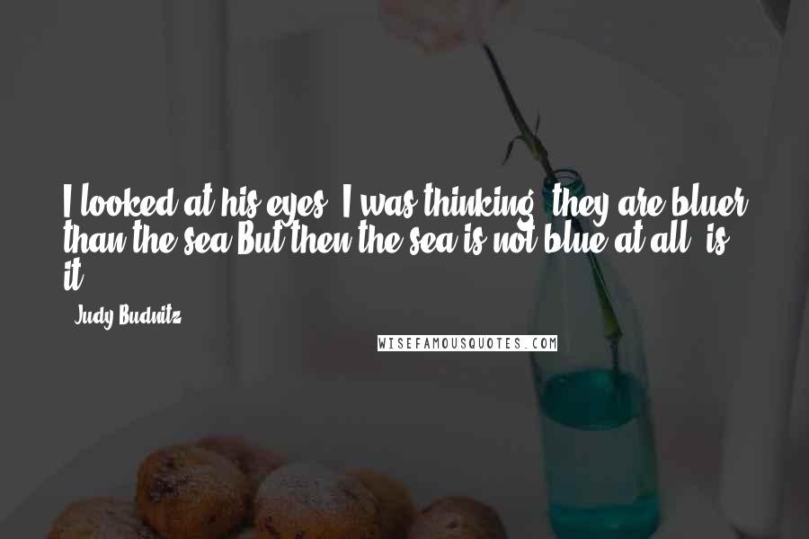Judy Budnitz Quotes: I looked at his eyes. I was thinking: they are bluer than the sea.But then the sea is not blue at all, is it?