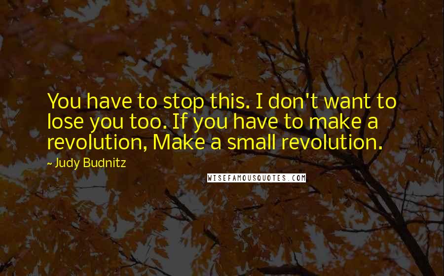 Judy Budnitz Quotes: You have to stop this. I don't want to lose you too. If you have to make a revolution, Make a small revolution.