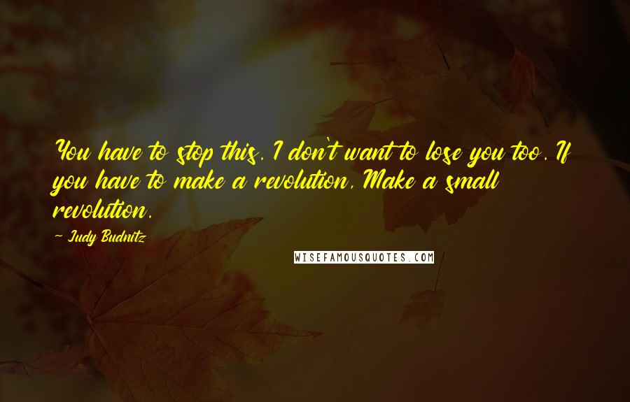 Judy Budnitz Quotes: You have to stop this. I don't want to lose you too. If you have to make a revolution, Make a small revolution.