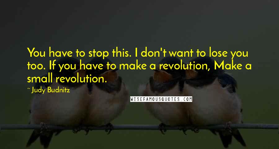 Judy Budnitz Quotes: You have to stop this. I don't want to lose you too. If you have to make a revolution, Make a small revolution.