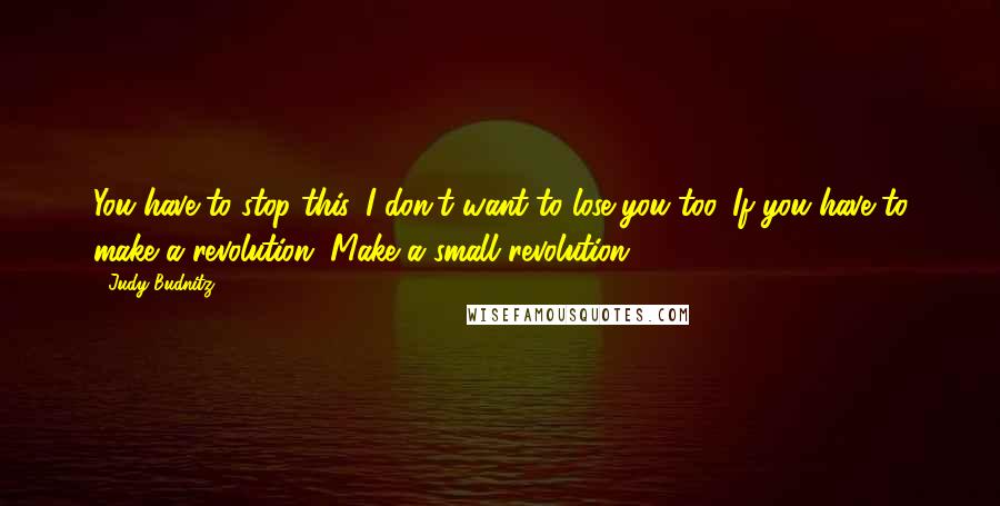 Judy Budnitz Quotes: You have to stop this. I don't want to lose you too. If you have to make a revolution, Make a small revolution.