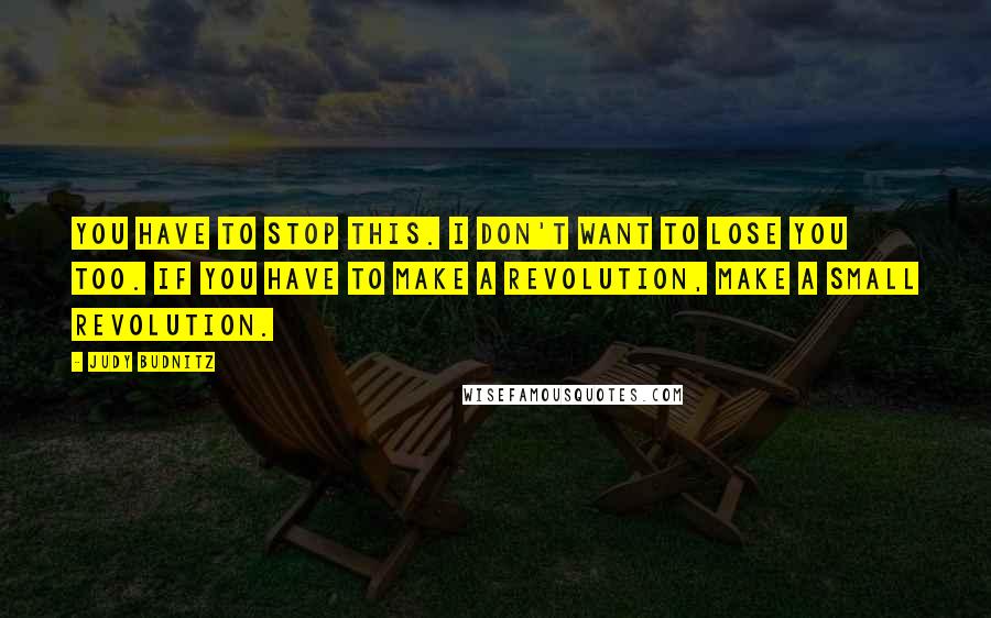 Judy Budnitz Quotes: You have to stop this. I don't want to lose you too. If you have to make a revolution, Make a small revolution.