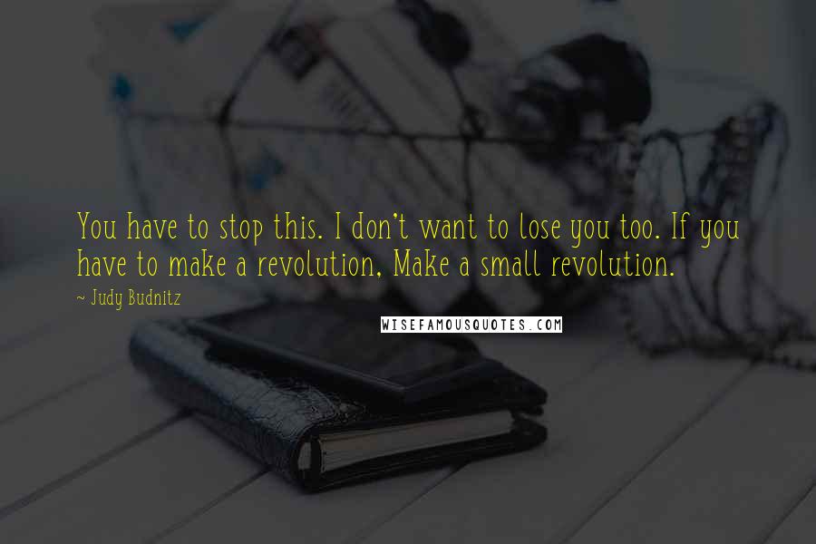 Judy Budnitz Quotes: You have to stop this. I don't want to lose you too. If you have to make a revolution, Make a small revolution.