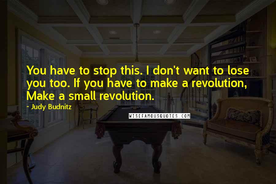 Judy Budnitz Quotes: You have to stop this. I don't want to lose you too. If you have to make a revolution, Make a small revolution.