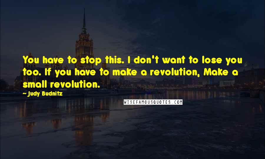 Judy Budnitz Quotes: You have to stop this. I don't want to lose you too. If you have to make a revolution, Make a small revolution.